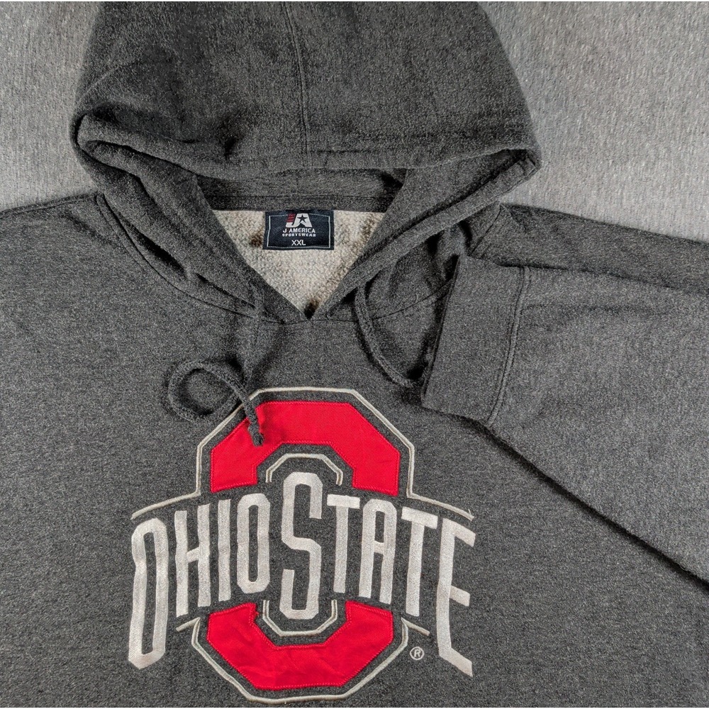 J. America Ohio State Buckeyes Hoodie Men 2XL Gray Excellent Y2K Embroidered